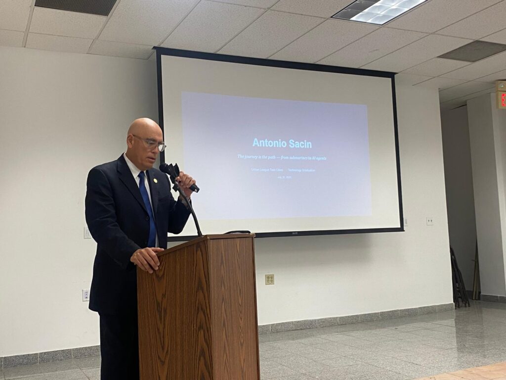 Antonio Sacin delivers the keynote at the Urban League Twin Cities Technology Graduation